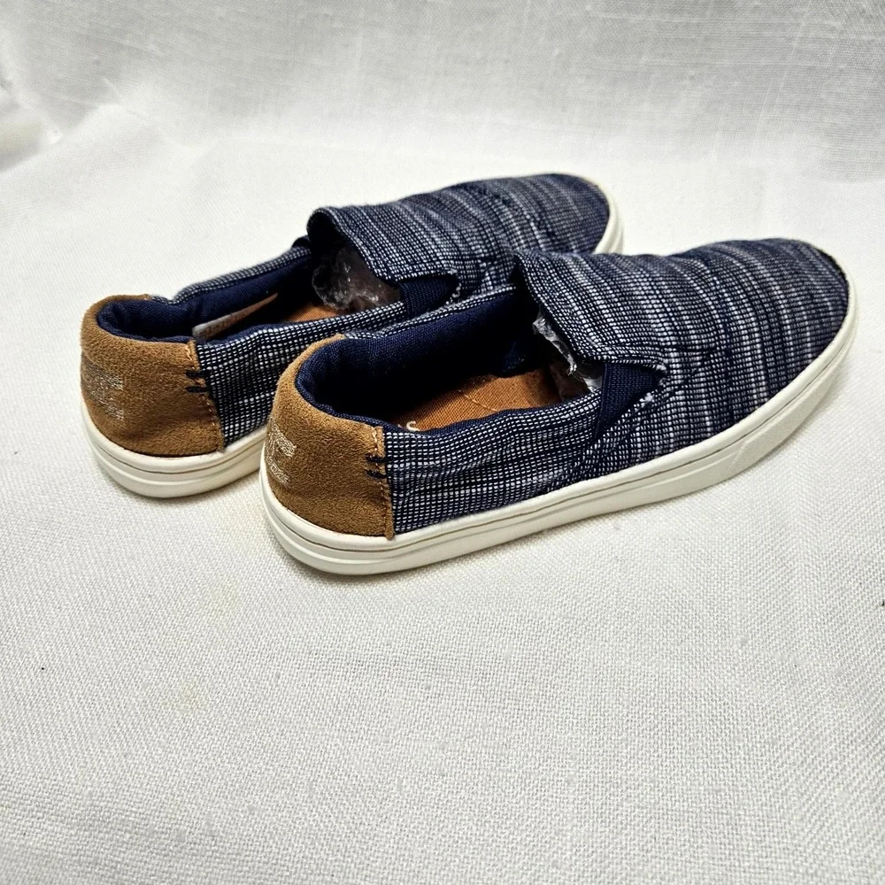 TOMS Slip On Sneakers Kids 12.5 Navy Blue‎ White Woven Canvas Casual Shoes Kids